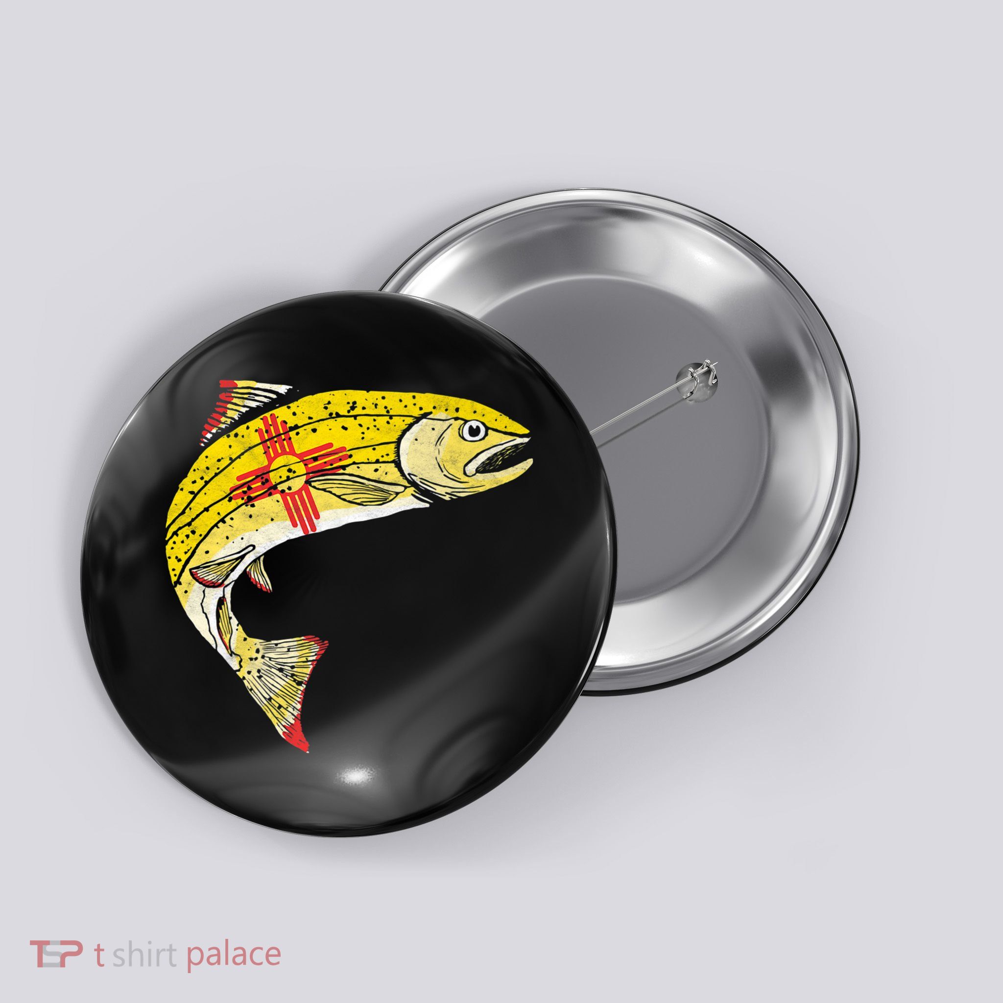 Retro New Mexico Flag Trout Vintage Fly Fishing Graphic Button
