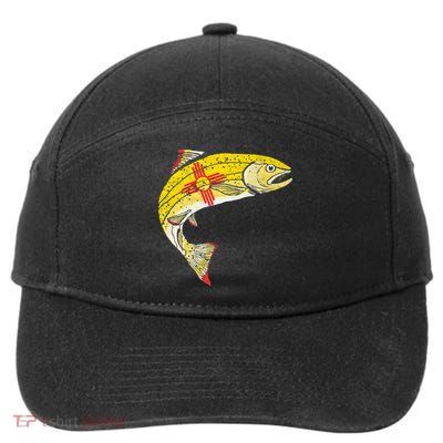 Retro New Mexico Flag Trout Vintage Fly Fishing Graphic 7-Panel Snapback Hat