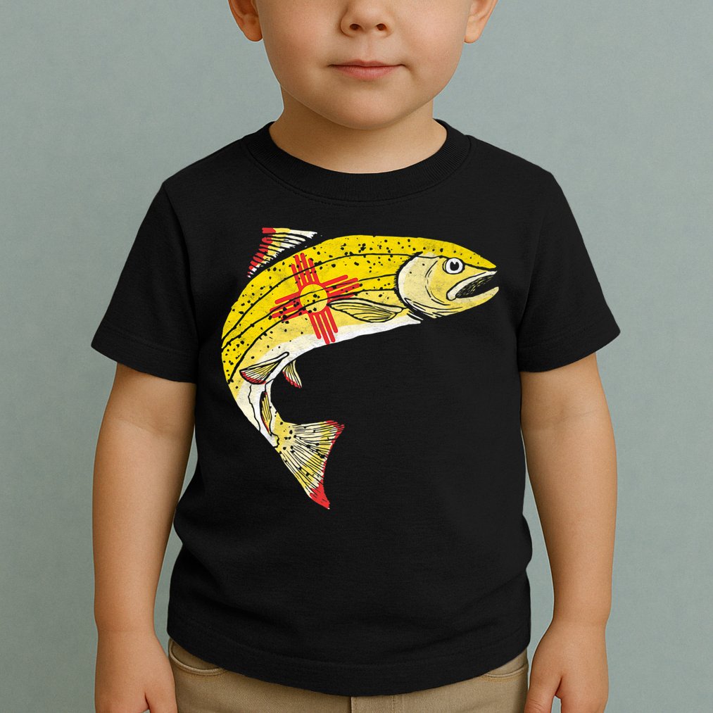 Retro New Mexico Flag Trout Vintage Fly Fishing Graphic Toddler T-Shirt