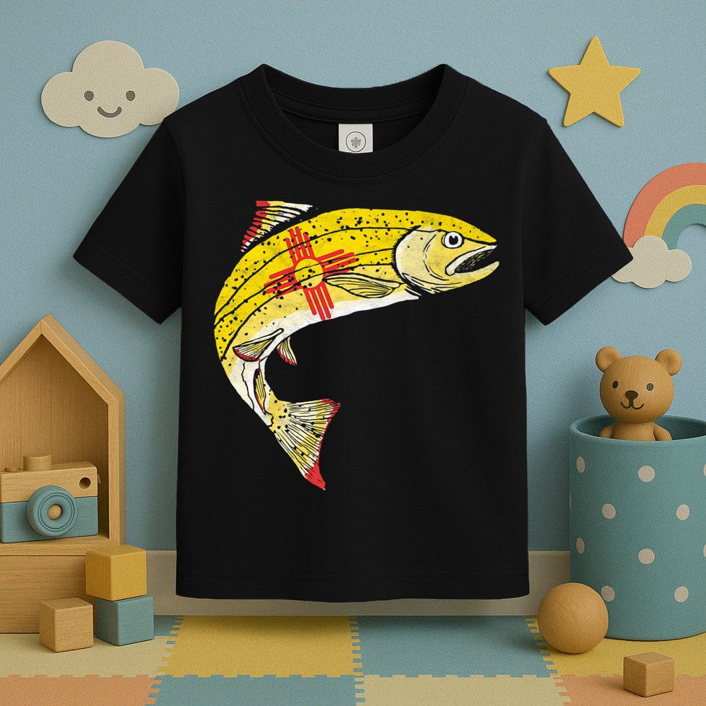 Retro New Mexico Flag Trout Vintage Fly Fishing Graphic Toddler T-Shirt
