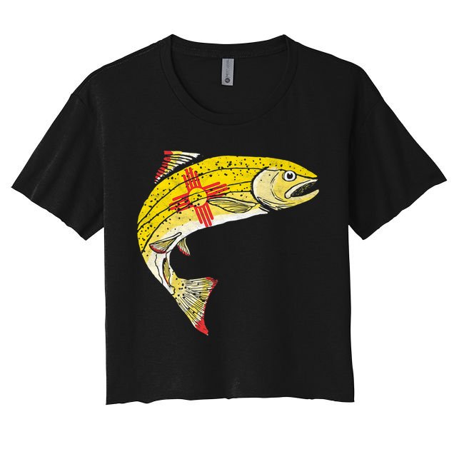 Retro New Mexico Flag Trout Vintage Fly Fishing Graphic Crop Top