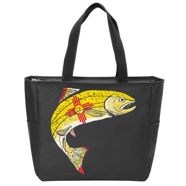 Retro New Mexico Flag Trout Vintage Fly Fishing Graphic Zip Tote Bag