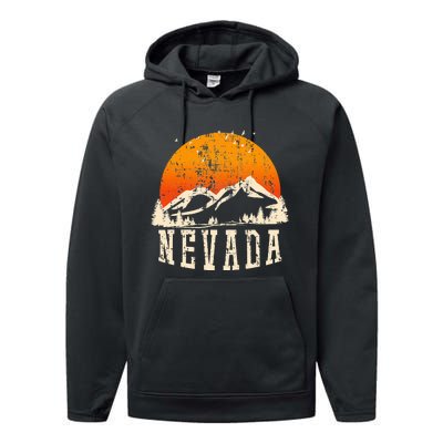 Retro Nevada Mountains Graphic Image Souvenir Us State Pride Performance Fleece Hoodie