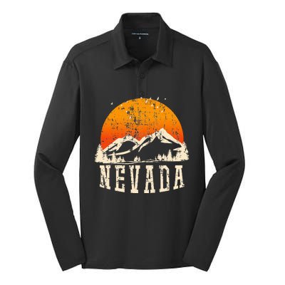 Retro Nevada Mountains Graphic Image Souvenir Us State Pride Silk Touch Performance Long Sleeve Polo