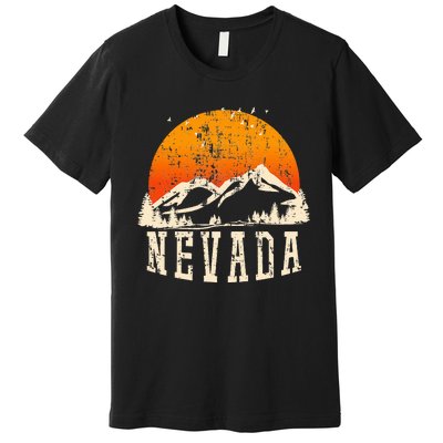 Retro Nevada Mountains Graphic Image Souvenir Us State Pride Premium T-Shirt