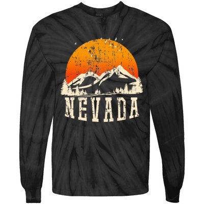 Retro Nevada Mountains Graphic Image Souvenir Us State Pride Tie-Dye Long Sleeve Shirt