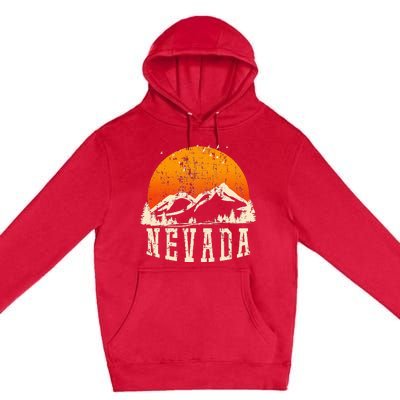 Retro Nevada Mountains Graphic Image Souvenir Us State Pride Premium Pullover Hoodie