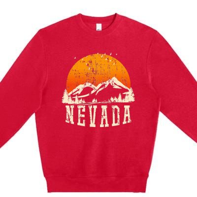 Retro Nevada Mountains Graphic Image Souvenir Us State Pride Premium Crewneck Sweatshirt