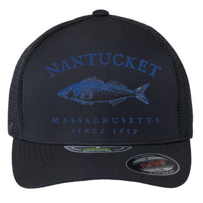 Retro Nantucket Massachusetts Fishing Flexfit Unipanel Trucker Cap
