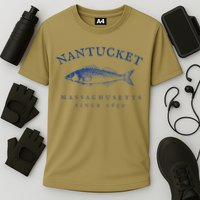 Retro Nantucket Massachusetts Fishing Cooling Performance Crew T-Shirt