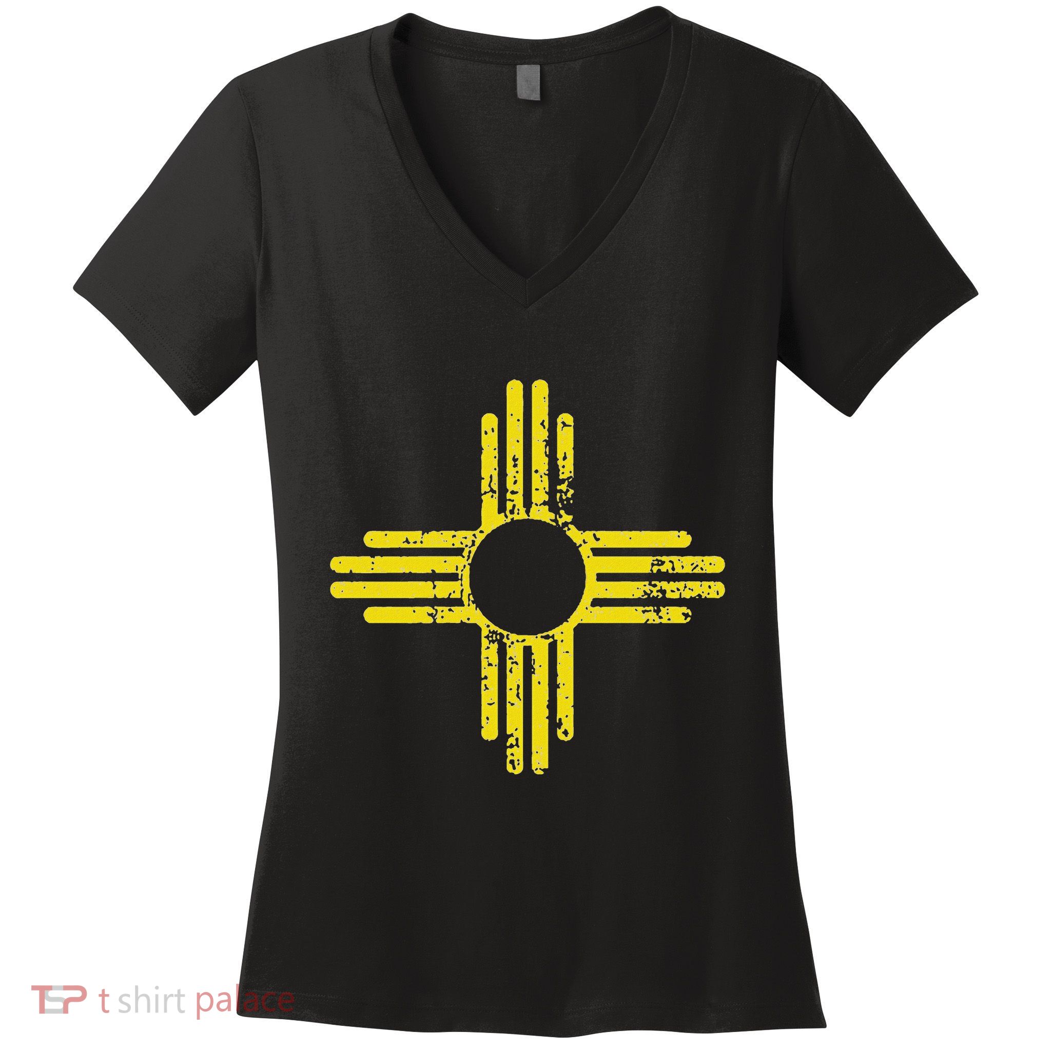 Retro New Mexico Zia Sun Symbol Apparel Yellow Zia Sun Alone Women's V-Neck T-Shirt