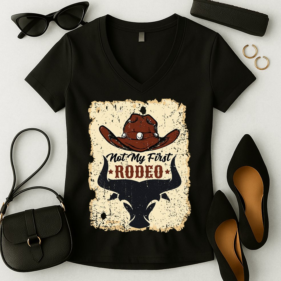 retro not my first rodeo  rodeo western country cowboy  Women's V-Neck T-Shirt