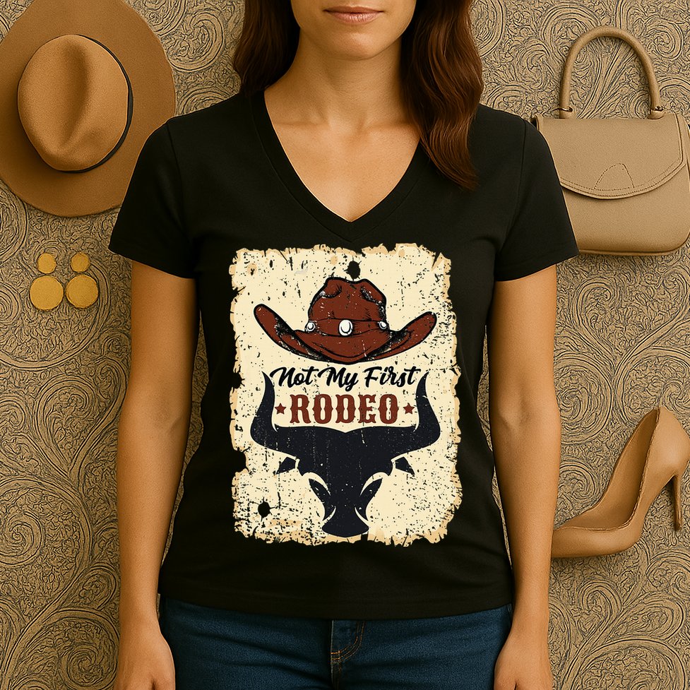 retro not my first rodeo  rodeo western country cowboy  Women's V-Neck T-Shirt