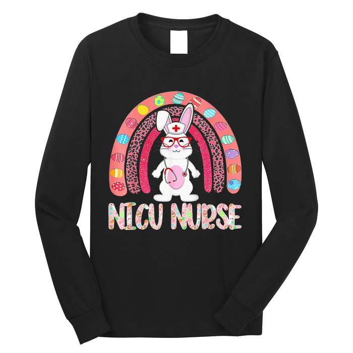 Rainbow NICU Nurse Easter Nurse Floral Bunny Long Sleeve Shirt