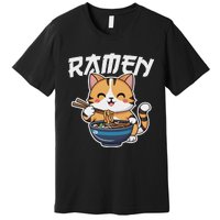 Ramen Noodle Neko Cat Japanese Kawaii Manga Anime Gift Premium T-Shirt