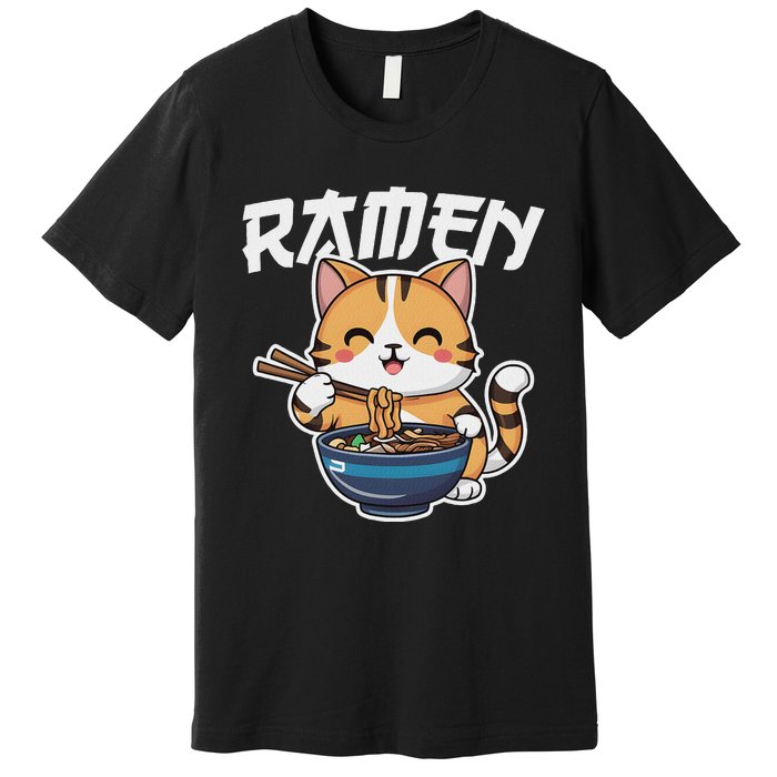 Ramen Noodle Neko Cat Japanese Kawaii Manga Anime Gift Premium T-Shirt