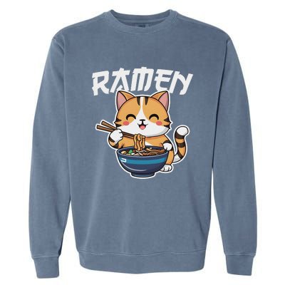 Ramen Noodle Neko Cat Japanese Kawaii Manga Anime Gift Garment-Dyed Sweatshirt