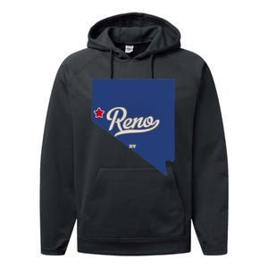 Reno Nevada NV Map Performance Fleece Hoodie