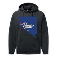 Reno Nevada NV Map Performance Fleece Hoodie