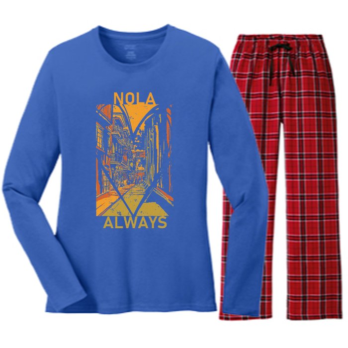 Remember Nola Never Forget New Orleans Always Support Strong Women's Long Sleeve Flannel Pajama Set 