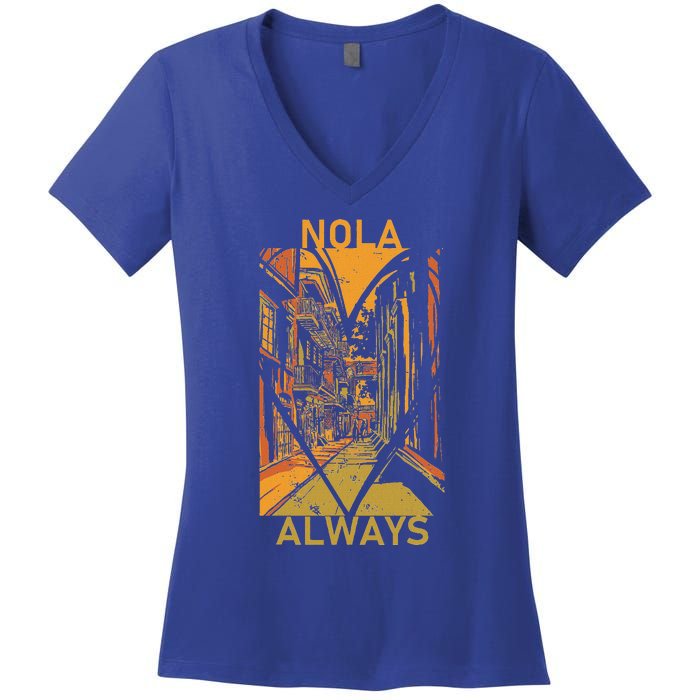 Remember Nola Never Forget New Orleans Always Support Strong Women's V-Neck T-Shirt