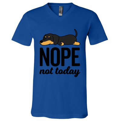 Retro Nope Not Today Funny Lazy Dachshund Wiener Dog Lover Gift V-Neck T-Shirt