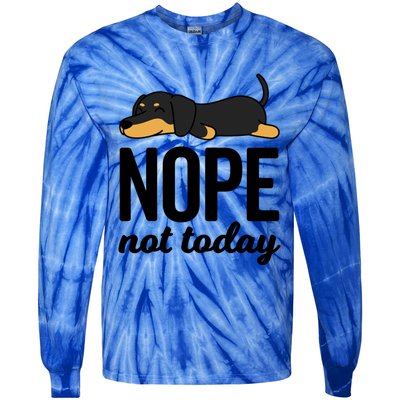 Retro Nope Not Today Funny Lazy Dachshund Wiener Dog Lover Gift Tie-Dye Long Sleeve Shirt