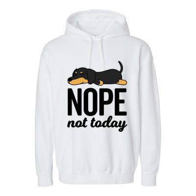 Retro Nope Not Today Funny Lazy Dachshund Wiener Dog Lover Gift Garment-Dyed Fleece Hoodie