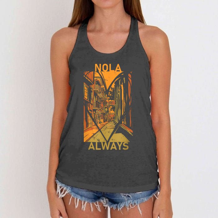 Remember Nola Never Forget New Orleans Always Support Strong Women's Knotted Racerback Tank