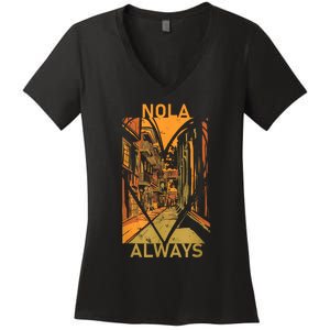 Remember Nola Never Forget New Orleans Always Support Strong Women's V-Neck T-Shirt