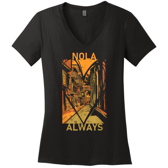 Remember Nola Never Forget New Orleans Always Support Strong Women's V-Neck T-Shirt