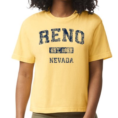 Reno Nevada Nv Vintage Athletic Sports Design Comfort Colors Boxy T-Shirt