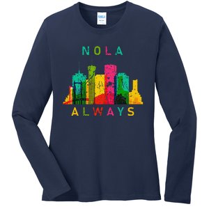 Remember Nola Never Forget New Orleans Always Support Strong Ladies Long Sleeve Shirt