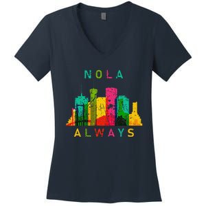 Remember Nola Never Forget New Orleans Always Support Strong Women's V-Neck T-Shirt