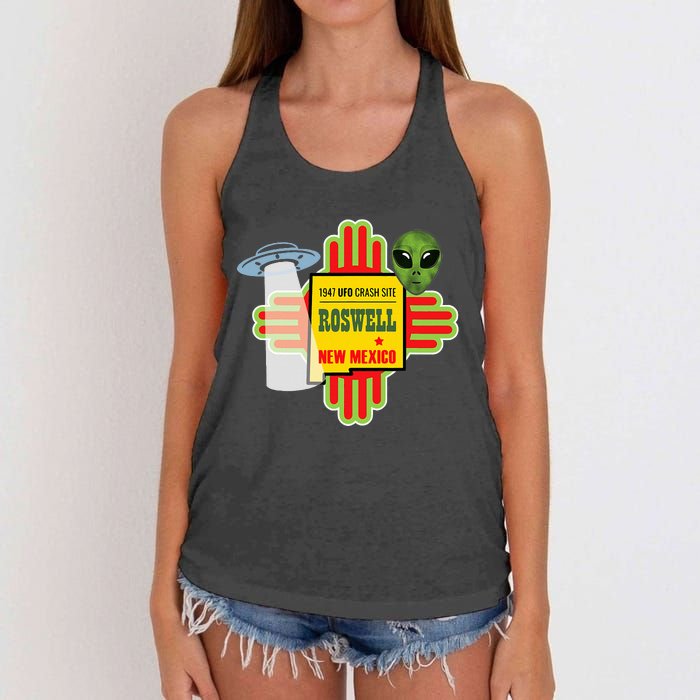 Roswell Nm New Mexico Ufo Alien Crash Site 1947 Zia Women's Knotted Racerback Tank