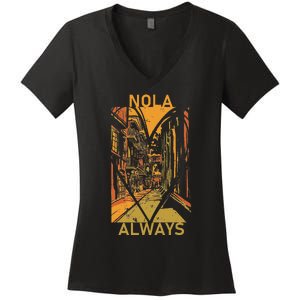 Remember Nola Never Forget New Orleans Always Support Strong Women's V-Neck T-Shirt