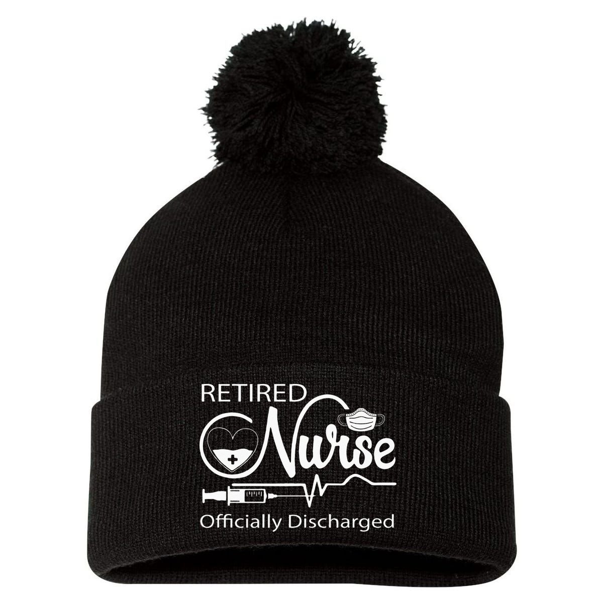 Retired Nurse Officially Discharged Retirement Party Gift Pom Pom 12in Knit Beanie