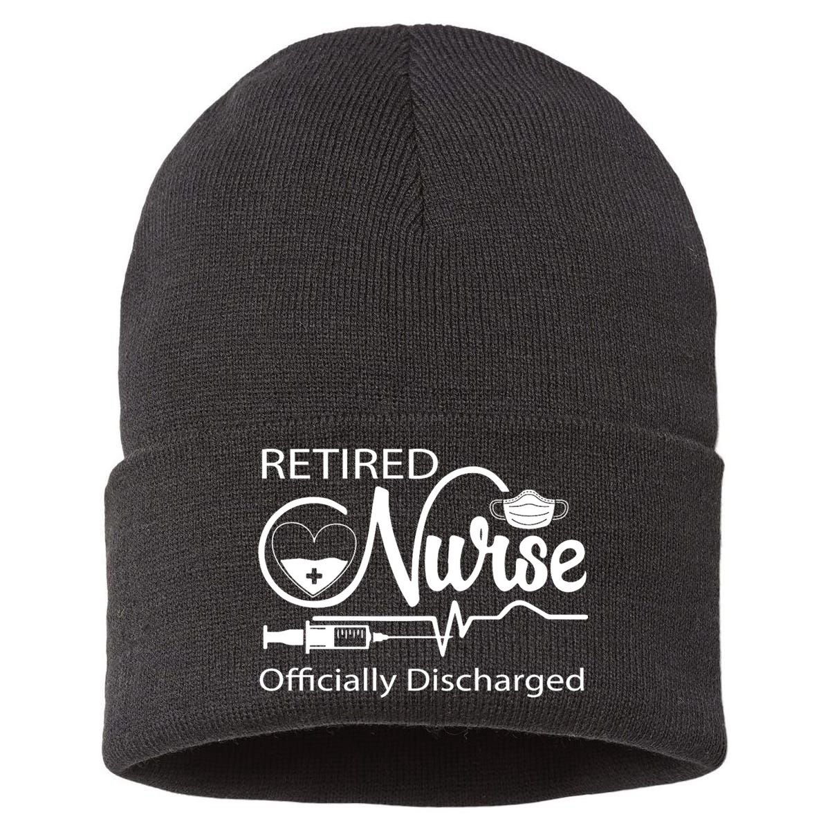 Retired Nurse Officially Discharged Retirement Party Gift Sustainable Knit Beanie