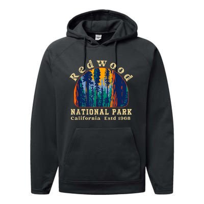 Redwood National Park California Retro Vintage Camping Gifts Performance Fleece Hoodie