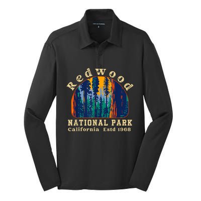 Redwood National Park California Retro Vintage Camping Gifts Silk Touch Performance Long Sleeve Polo