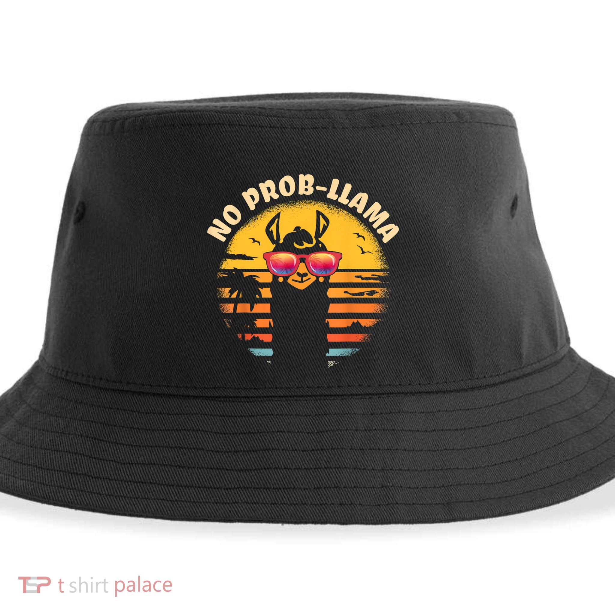 Retro NO PROBLLAMA Vintage Llama Alpaca Gift Idea Sustainable Bucket Hat