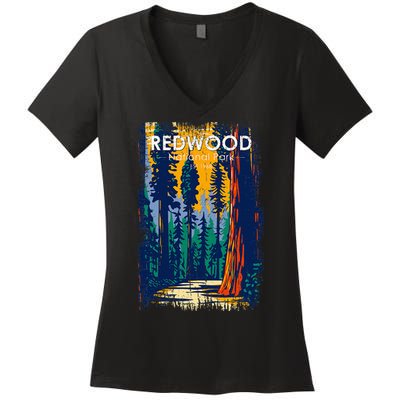 Redwood National Park Vintage Distressed Women's V-Neck T-Shirt