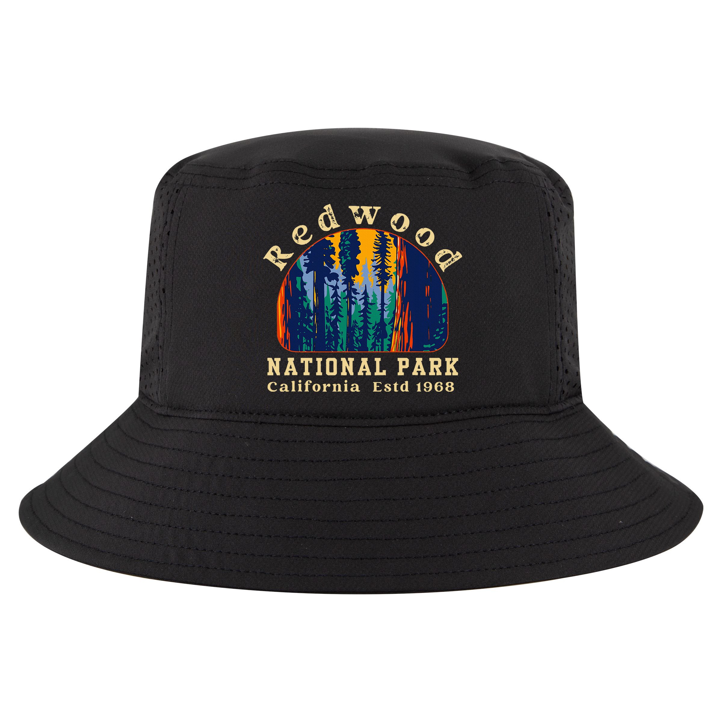 Redwood National Park California Retro Vintage Camping Cool Comfort Performance Bucket Hat