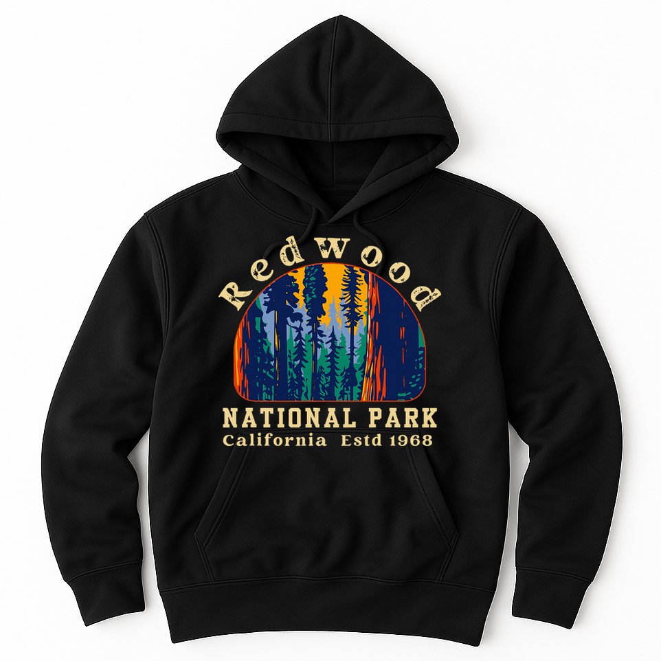Redwood National Park California Retro Vintage Camping Hoodie