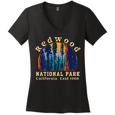 Redwood National Park California Retro Vintage Camping Women's V-Neck T-Shirt