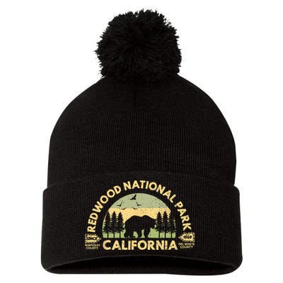 Redwood National Park California Vintage California Redwood Pom Pom 12in Knit Beanie