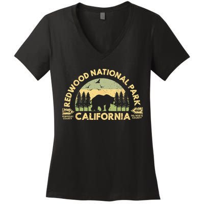 Redwood National Park California Vintage California Redwood Women's V-Neck T-Shirt