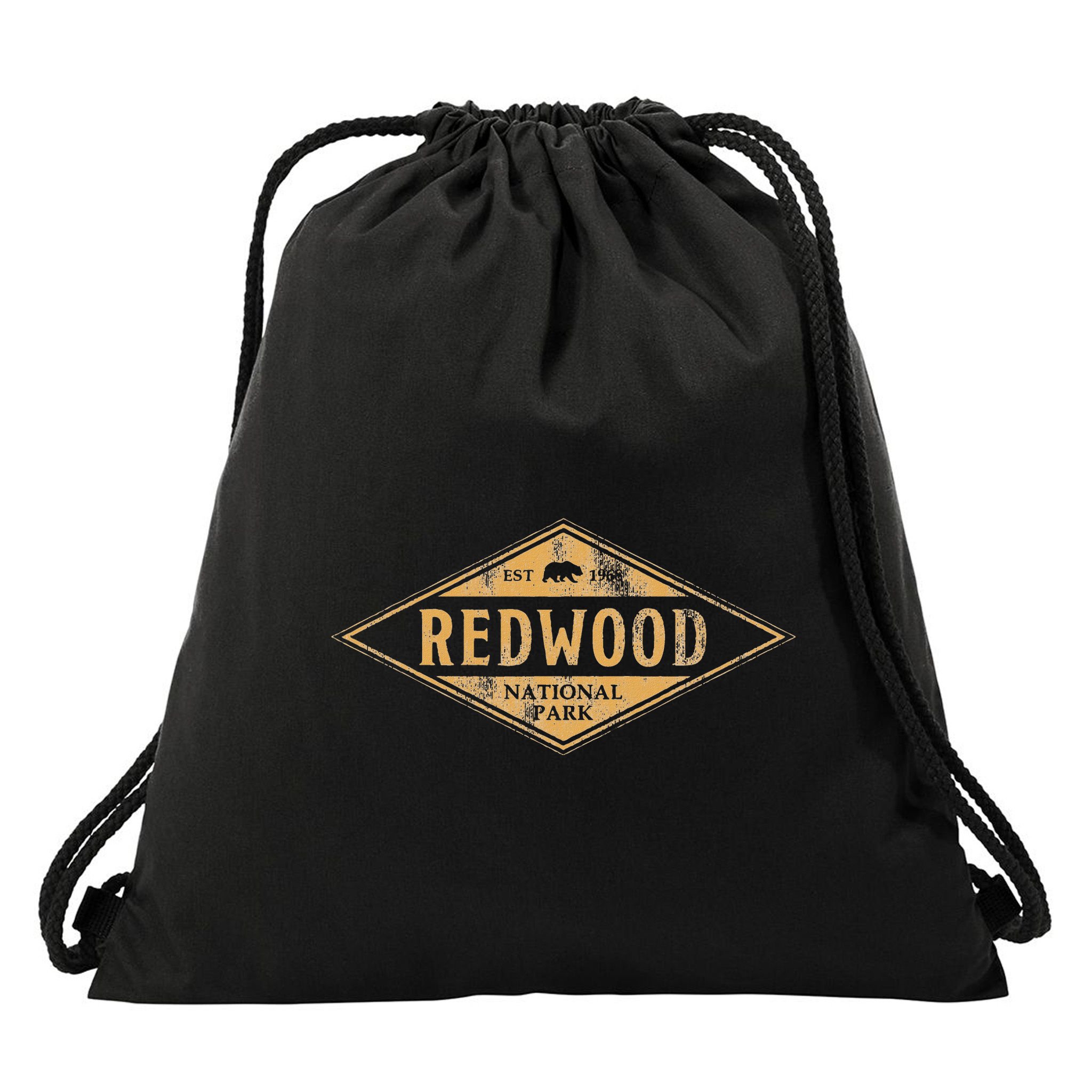 Redwood National Park Vintage Bear Retro Throwback Hike Drawstring Bag