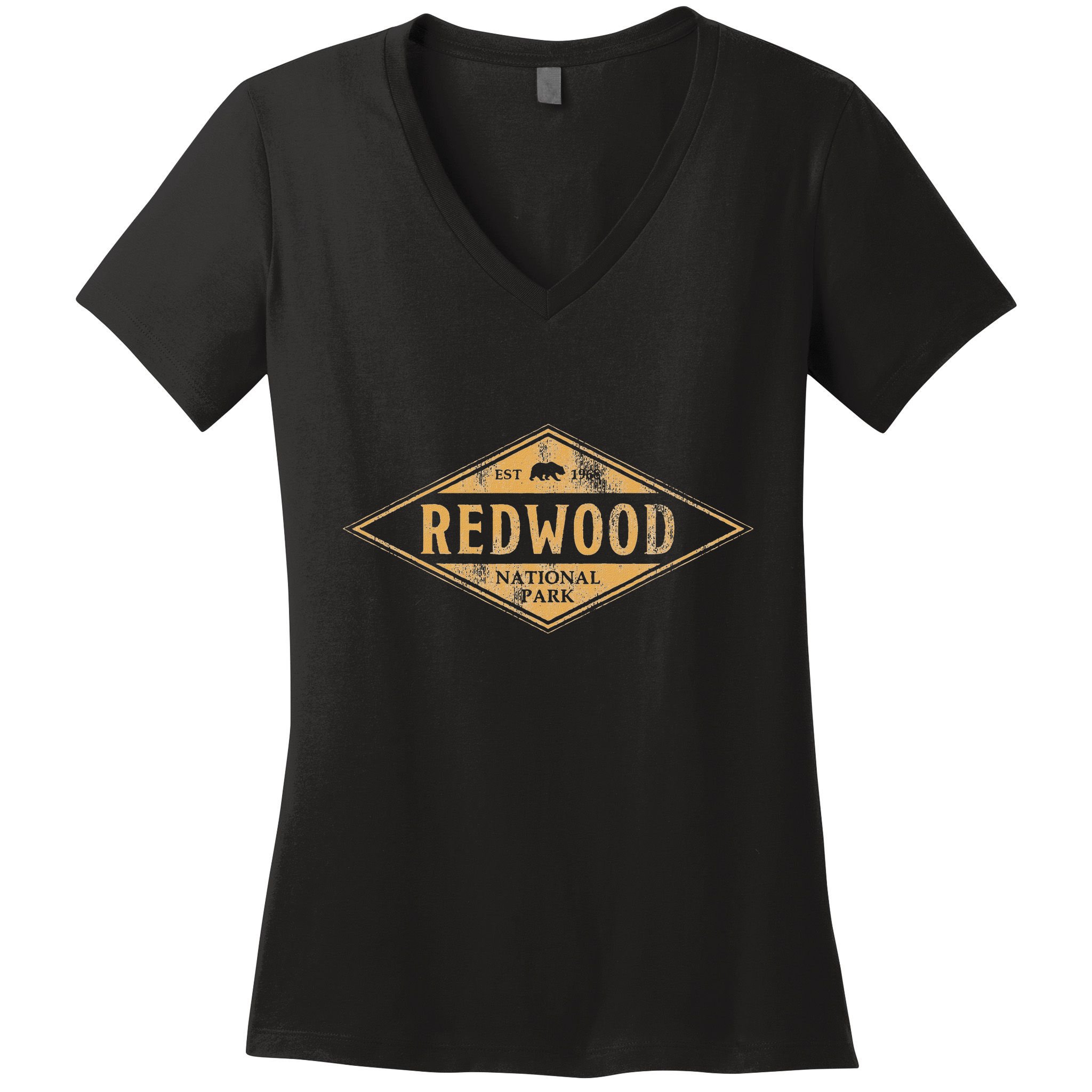 Redwood National Park Vintage Bear Retro Throwback Hike Women's V-Neck T-Shirt