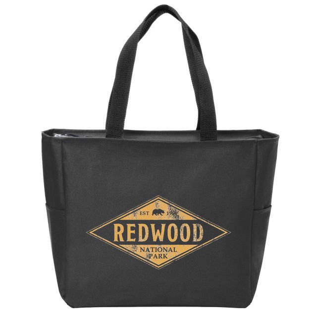 Redwood National Park Vintage Bear Retro Throwback Hike Zip Tote Bag
